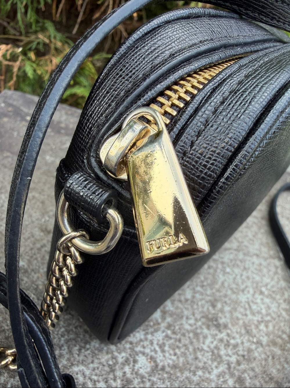 Furla Black Saffiano Leather Crossbody Camera Bag with Gold Logo - Picture 8 of 13